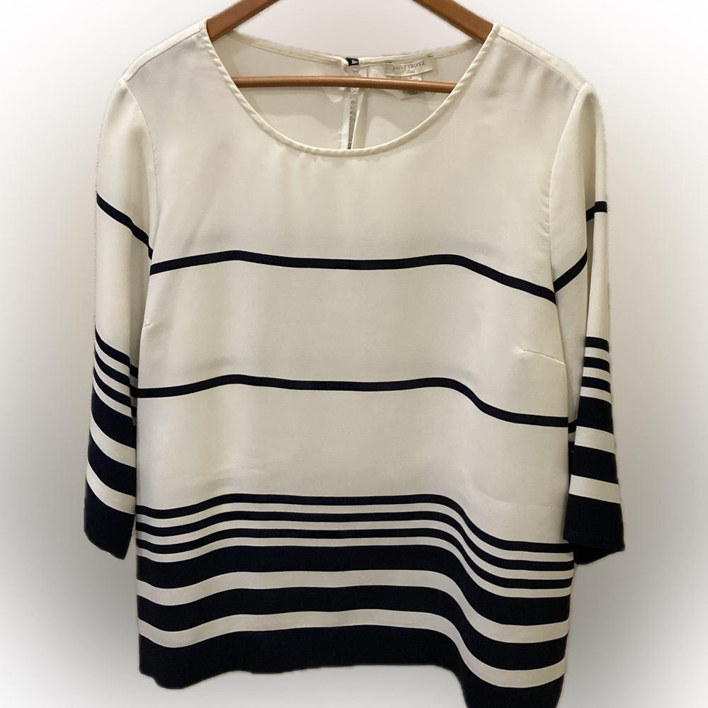 Saint Tropez West Navy striped blouse, size XL. Career. Conservative. Classic.